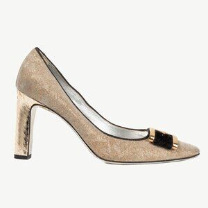 Dolce & Gabbana Gold Sparkle Velvet-Buckle Pumps